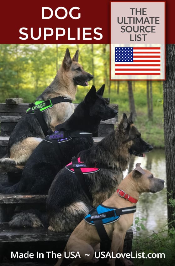 Made in USA dog supplies source list featuring BrilliantK9 harnesses.