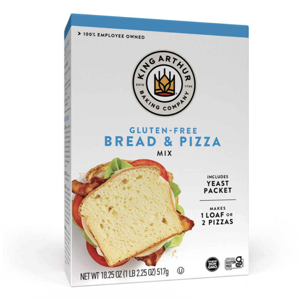 box of king arthur gluten free bread and pizza crust mix